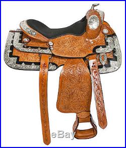 Western Pleasure Show Pro Leather Horse Black Inlay Tooled Saddle Tack 16