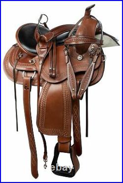 Western Pleasure Trail Barrel Racing Horse Leather Saddle Tack Set 15 16 17