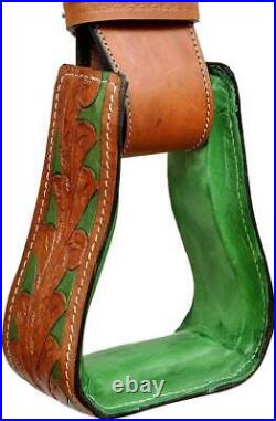 Western Pleasure Trail Premium Leather Horse Saddle With Green Seat 10 to18