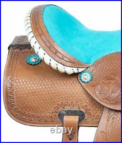 Western Pleasure Trail Rider Barrel Turquoise Tack Saddle For Horse