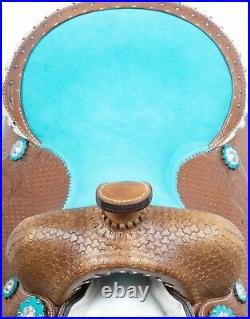 Western Pleasure Trail Rider Barrel Turquoise Tack Saddle For Horse