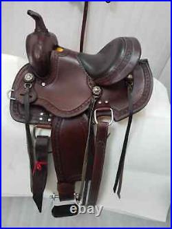 Western Premium Leather Pleasure Trail Horse Saddle Tack Size 14