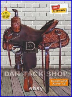 Western Ranch Horse Saddle Premium Leather Handmade with Tack Set Free shipping