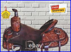 Western Ranch Horse Saddle Premium Leather Handmade with Tack Set Free shipping