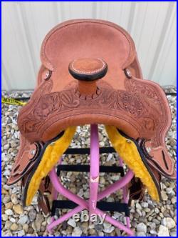 Western Ranch Saddle 14-17 Adult Hard Seat Floral Tooled Natural Oiled