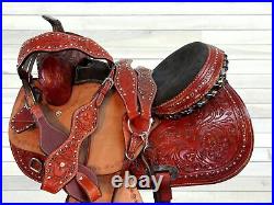 Western Rodeo Saddle Barrel Racing Pleasure Tooled Leather Horse Set 15 16 17 18