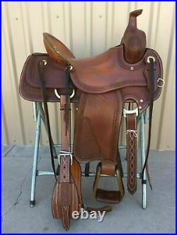 Western Rough Out Leather Hand carved Roper Ranch Horse Saddle 13 to 18 Inch