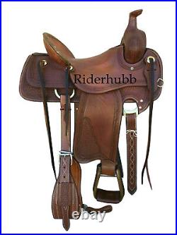 Western Rough Out Leather Hand carved Roper Ranch Horse Saddle 13 to 18 Inch