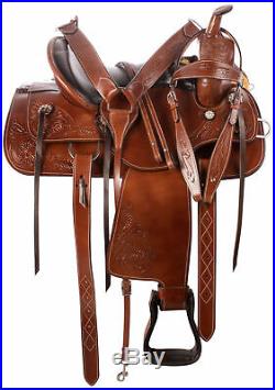 Western Saddle 17 Pleasure Show Horse Trail Tooled Leather Tack Set Barrel