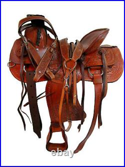 Western Saddle A Fork Roping Roper Ranch Floral Tooled Leather Tack 15 16 17 18