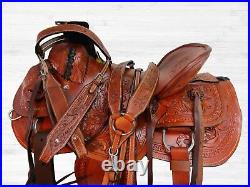 Western Saddle A Fork Roping Roper Ranch Floral Tooled Leather Tack 15 16 17 18