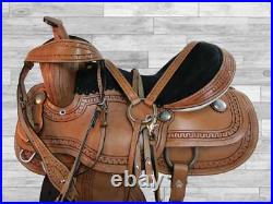 Western Saddle Barrel Racing Horse Pleasure Custom made Leather Tack 18 17 16 15