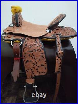 Western Saddle Barrel Racing Leather Pleasure Trail Tack Set For Horse