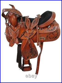 Western Saddle Barrel Racing Pleasure Horse Tooled Leather Used Set 15 16 17 18