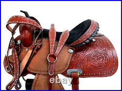 Western Saddle Brown Leather Barrel Pleasure Tooled Used Leather Set 15 16 17 18