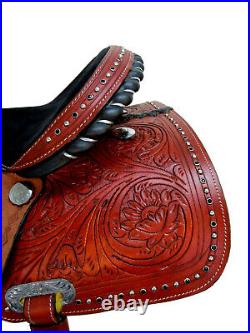 Western Saddle Brown Leather Barrel Pleasure Tooled Used Leather Set 15 16 17 18