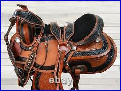 Western Saddle Handmade Barrel Racing Pleasure Tooled Leather Tack 15 16 17 18