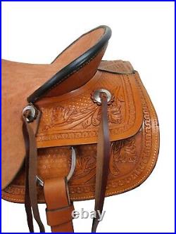 Western Saddle Hard Seat Pleasure Trail Tooled Leather Tack Set 15 16 17 18