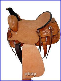 Western Saddle Horse Pleasure Hard Seat Trail Tooled Leather Tack 15 16 17 18