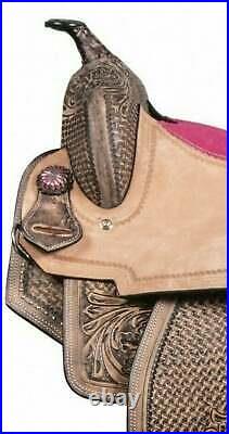 Western Saddle Leather Horse Barrel Trail Hand Tooled Comfy Saddle Tack Set