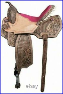 Western Saddle Leather Horse Barrel Trail Hand Tooled Comfy Saddle Tack Set