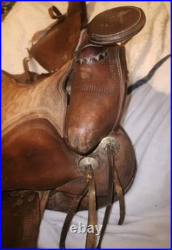 Western Saddle Leather Horse Rider Used Country Cowboy Farm Prop In Kansas City