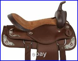 Western Saddle Pleasure Trail Barrel Show Brown Silver Horse Tack Set 17 18 in