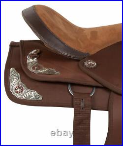 Western Saddle Pleasure Trail Barrel Show Brown Silver Horse Tack Set 17 18 in