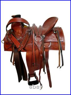 Western Saddle Ranch Trail Hard Seat Cowgirl Tooled Leather Tack 15 16 17 18