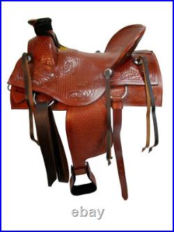 Western Saddle Ranch Trail Hard Seat Cowgirl Tooled Leather Tack 15 16 17 18