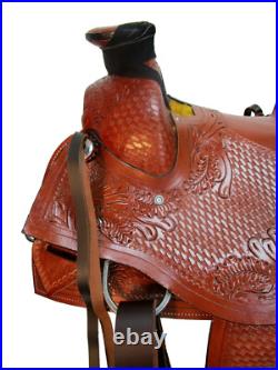 Western Saddle Ranch Trail Hard Seat Cowgirl Tooled Leather Tack 15 16 17 18