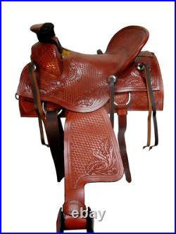Western Saddle Ranch Trail Hard Seat Cowgirl Tooled Leather Tack 15 16 17 18