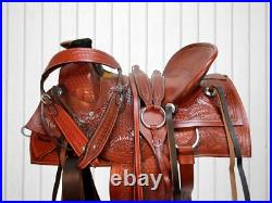 Western Saddle Ranch Trail Hard Seat Cowgirl Tooled Leather Tack 15 16 17 18