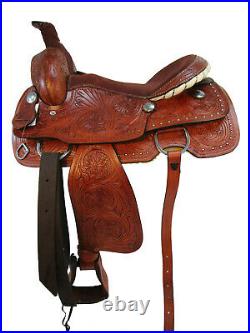 Western Saddle Roping Horse Pleasure Ranch Floral Tooled Leather Tack Set 16 17