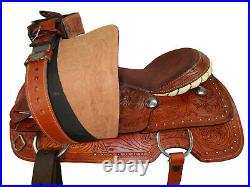 Western Saddle Roping Horse Pleasure Ranch Floral Tooled Leather Tack Set 16 17