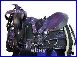 Western Saddle Synthetic Black Purple Cowgirl Horse Pleasure Trail Tack 15 16 17