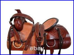 Western Saddle Trail Hard Seat Pleasure Horse Tooled Leather Tack 15 16 17 18