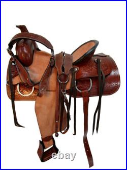 Western Saddle Trail Hard Seat Pleasure Horse Tooled Leather Tack 15 16 17 18