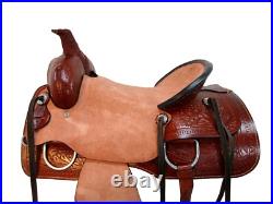 Western Saddle Trail Hard Seat Pleasure Horse Tooled Leather Tack 15 16 17 18