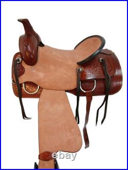 Western Saddle Trail Hard Seat Pleasure Horse Tooled Leather Tack 15 16 17 18