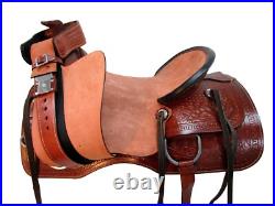 Western Saddle Trail Hard Seat Pleasure Horse Tooled Leather Tack 15 16 17 18