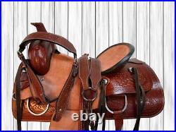 Western Saddle Trail Hard Seat Pleasure Horse Tooled Leather Tack 15 16 17 18