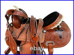 Western Saddle Trail Horse Barrel Racing Cross Tooled Pleasure Used Tack 15 16