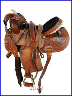 Western Saddle Trail Horse Barrel Racing Cross Tooled Pleasure Used Tack 15 16