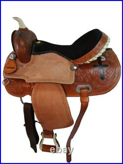 Western Saddle Trail Horse Barrel Racing Cross Tooled Pleasure Used Tack 15 16