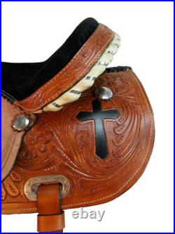 Western Saddle Trail Horse Barrel Racing Cross Tooled Pleasure Used Tack 15 16