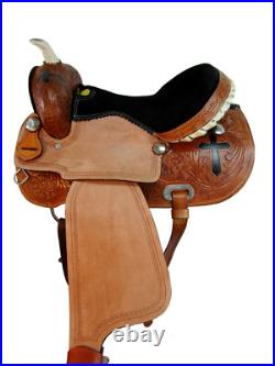 Western Saddle Trail Horse Barrel Racing Cross Tooled Pleasure Used Tack 15 16