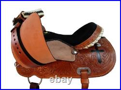 Western Saddle Trail Horse Barrel Racing Cross Tooled Pleasure Used Tack 15 16