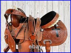 Western Saddle Trail Horse Barrel Racing Cross Tooled Pleasure Used Tack 15 16