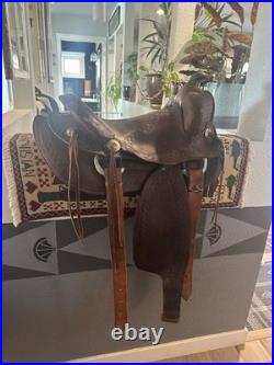 Western Saddle Vintage Antique Western Decor 13.5 Seat Brown Leather